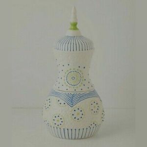 NWD Rare Anthropologie Merriweather Cookie Jar Pear White Blue Green Yellow